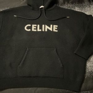 OVERSIZED CELINE HOODED SWEATER IN RIBBED WOOL BLACK SZ SMALL WITH HAT